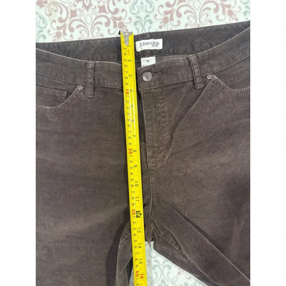St. John's Bay Womens Brown Corduroy Bootcut Pants Size 14L Long Stretch Cotton